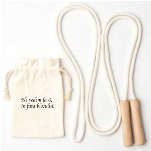 Coardă pentru Sărit Ecologică cu Mânere din Lemn și Sac de Bumbac