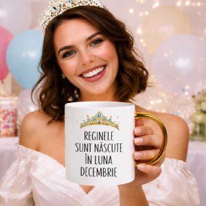Cana alba cu toarta auriu metalizat personalizata
