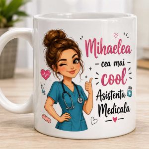 Cană personalizată Cea mai Cool Asistenta Medicala + Numele tau