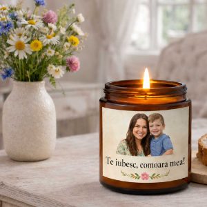 Lumânare parfumata  personalizată cu fotografie și text