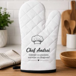 Mănușă de bucătărie personalizată, cu numele și mesajul tău