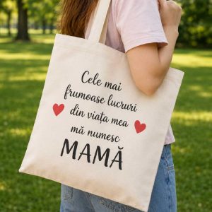 Geantă textilă personalizată cu mesaj dedicat mamelor
