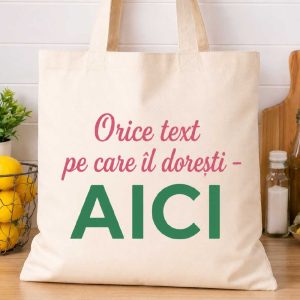 Geantă din pânză tip totebag, personalizată cu textul ales de tine